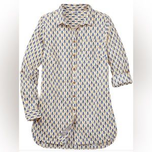Blue and White Patterned Women's Top